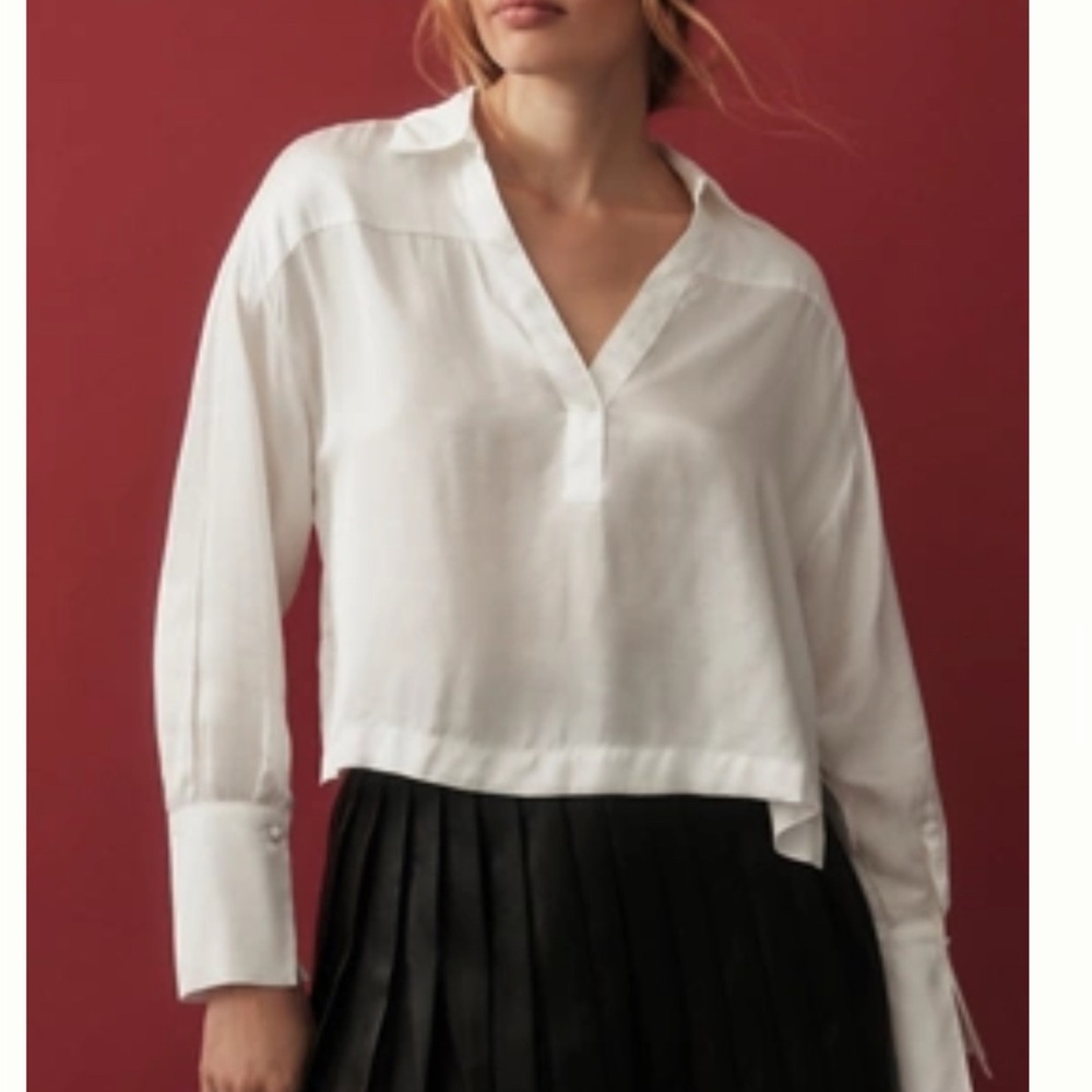 MAEVE SILKY COLLARED LONG-SLEEVE BLOUSE